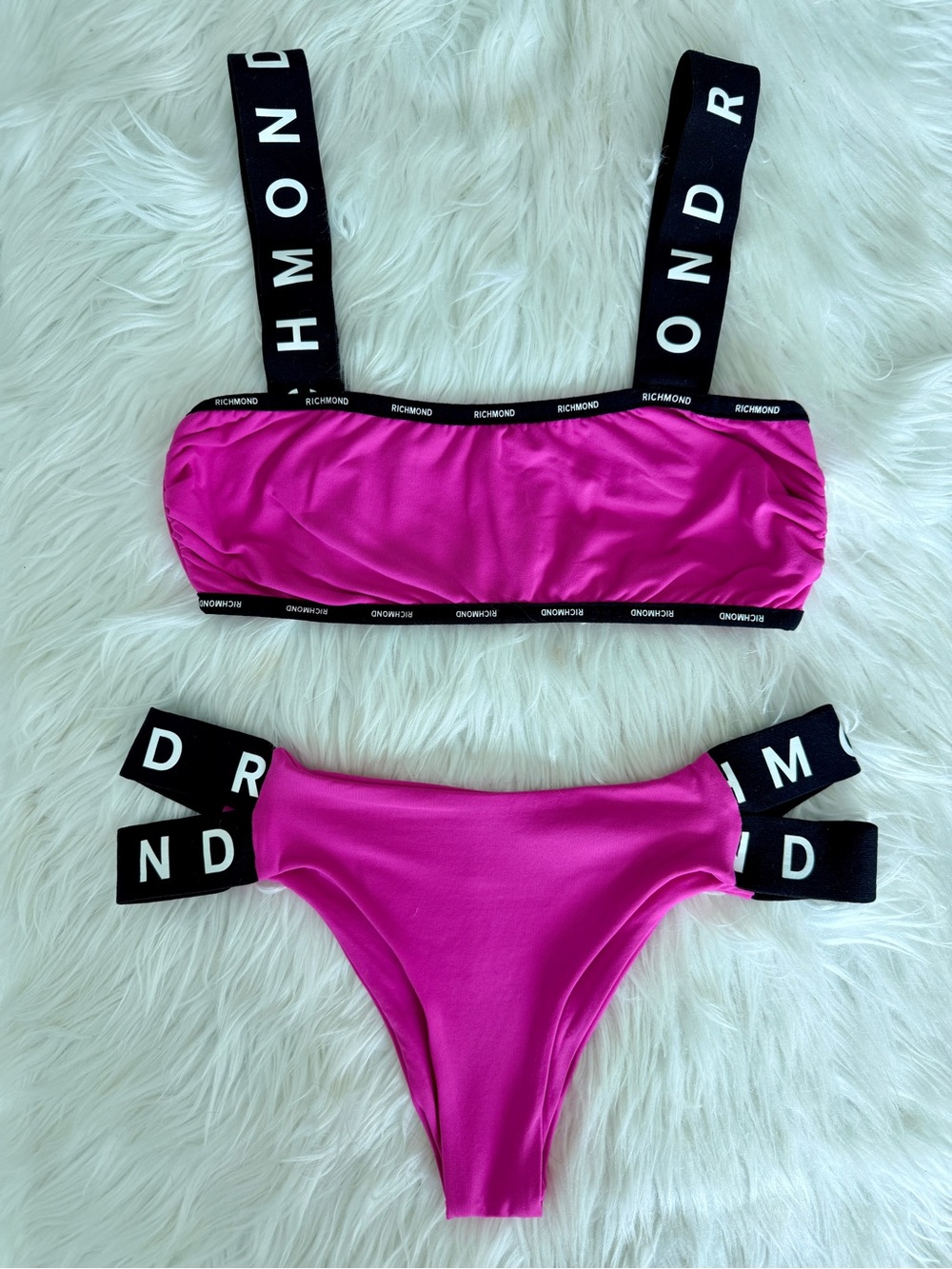 John Richmond Two-Piece Swim Bikini with Black Logo Straps